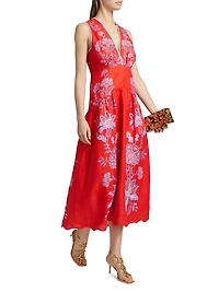 Porcelain Garden Linen Midi-Dress