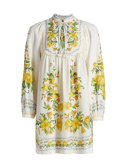 Sicily Floral Linen-Blend Minidress