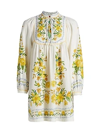 Sicily Floral Linen-Blend Minidress