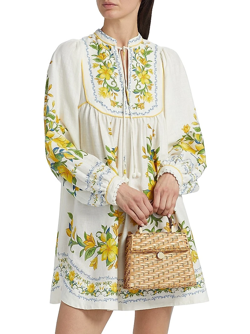 Sicily Floral Linen-Blend Minidress