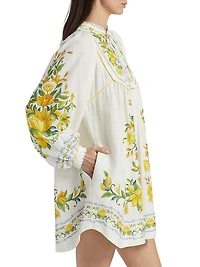 Sicily Floral Linen-Blend Minidress