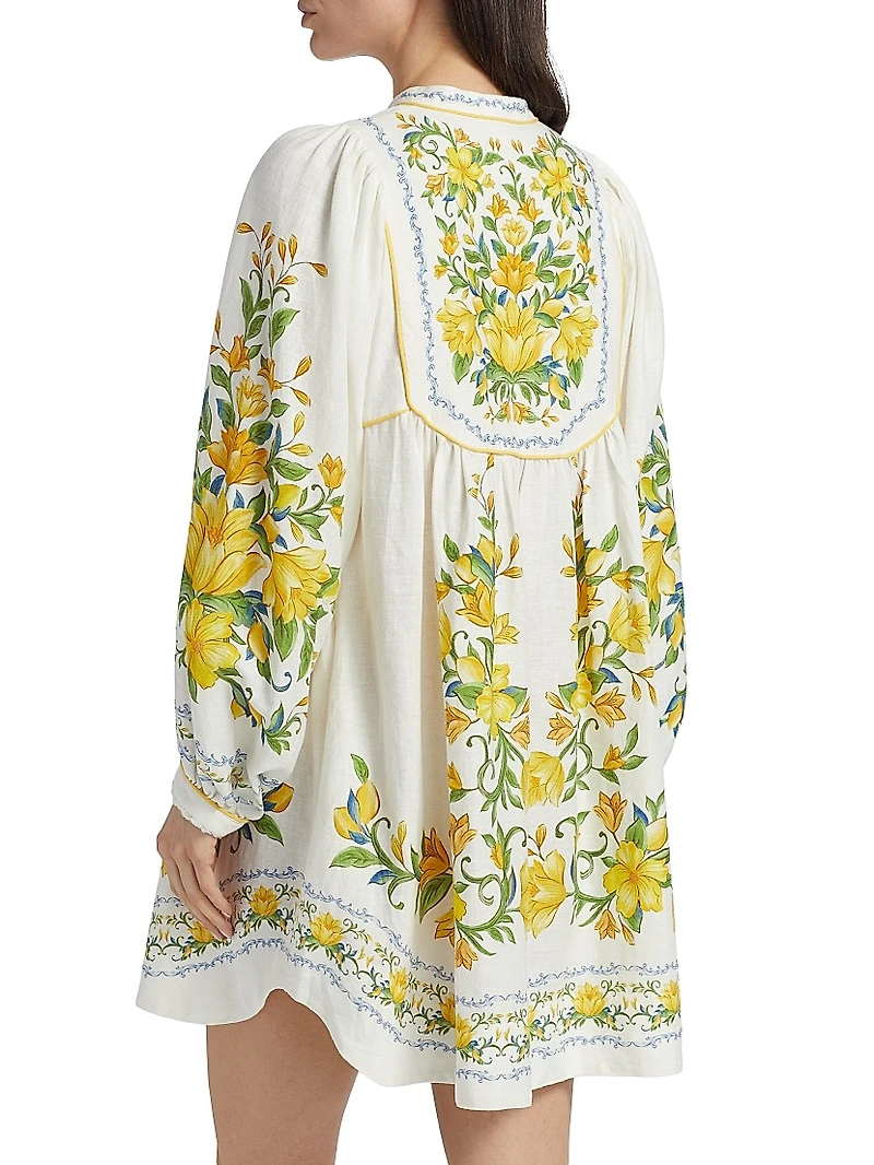 Sicily Floral Linen-Blend Minidress