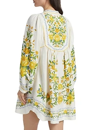 Sicily Floral Linen-Blend Minidress