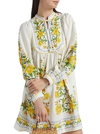 Sicily Floral Linen-Blend Minidress