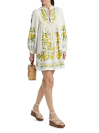 Sicily Floral Linen-Blend Minidress