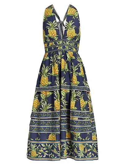 Delicate Pineapple Midi-Dress