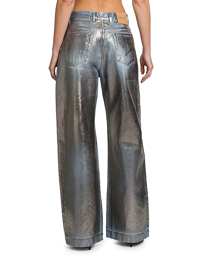 Laminated Mid-Rise Straight Jeans