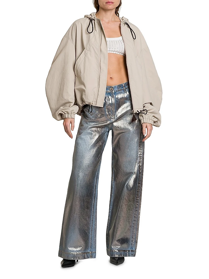 Laminated Mid-Rise Straight Jeans