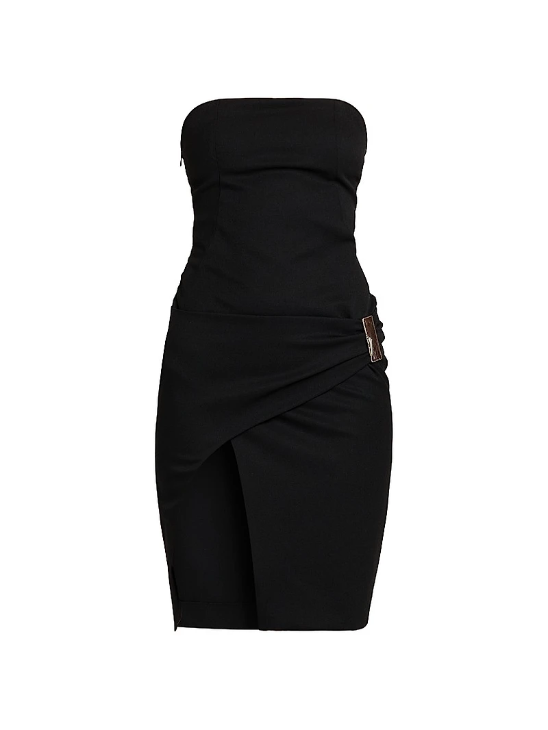 Stretch Wool Gabardine Strapless Minidress