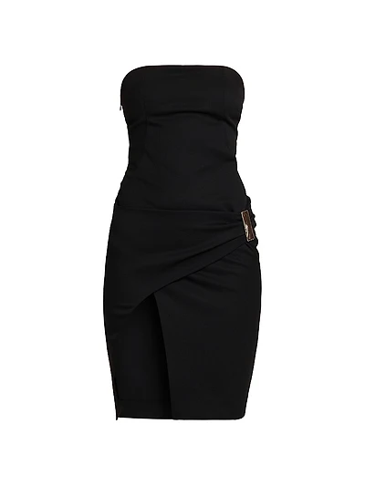 Stretch Wool Gabardine Strapless Minidress