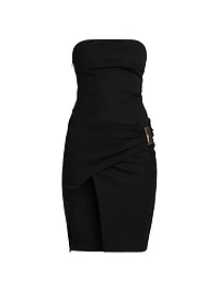 Stretch Wool Gabardine Strapless Minidress