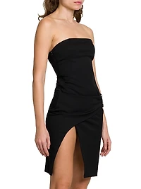 Stretch Wool Gabardine Strapless Minidress