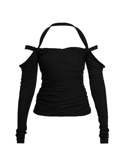 Crêpe Gathered Off-the-Shoulder Top