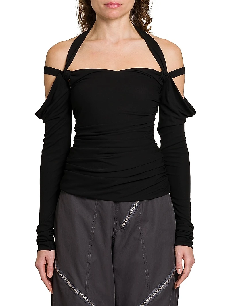 Crêpe Gathered Off-the-Shoulder Top