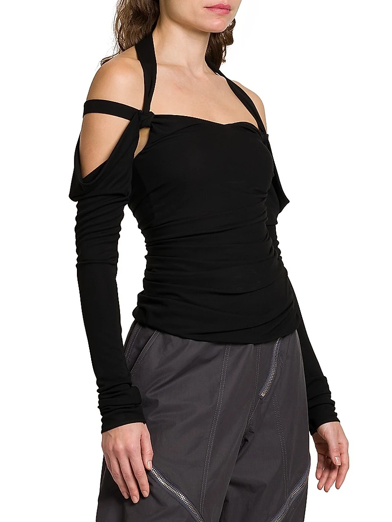 Crêpe Gathered Off-the-Shoulder Top