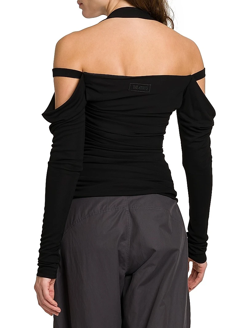 Crêpe Gathered Off-the-Shoulder Top