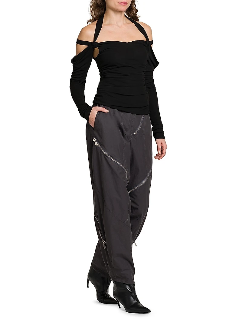 Crêpe Gathered Off-the-Shoulder Top