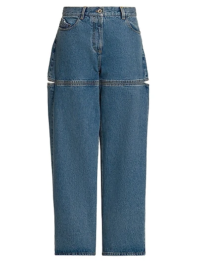 Slashed Baggy Mid-Rise Jeans