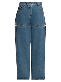 Slashed Baggy Mid-Rise Jeans