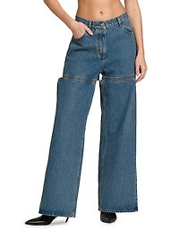 Slashed Baggy Mid-Rise Jeans