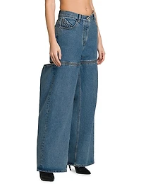 Slashed Baggy Mid-Rise Jeans