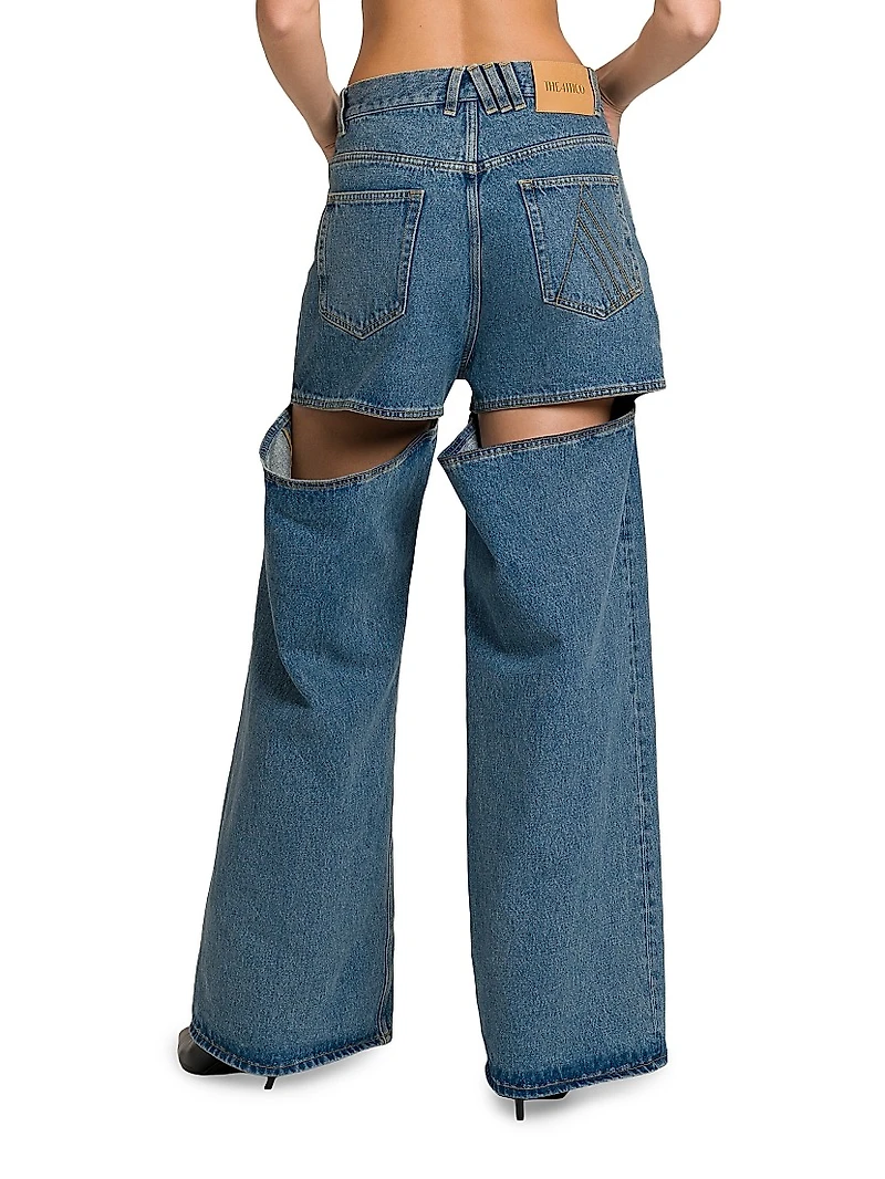 Slashed Baggy Mid-Rise Jeans