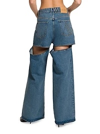Slashed Baggy Mid-Rise Jeans