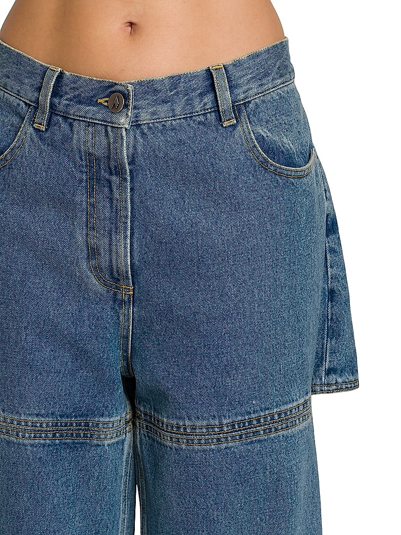 Slashed Baggy Mid-Rise Jeans
