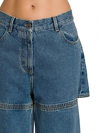 Slashed Baggy Mid-Rise Jeans