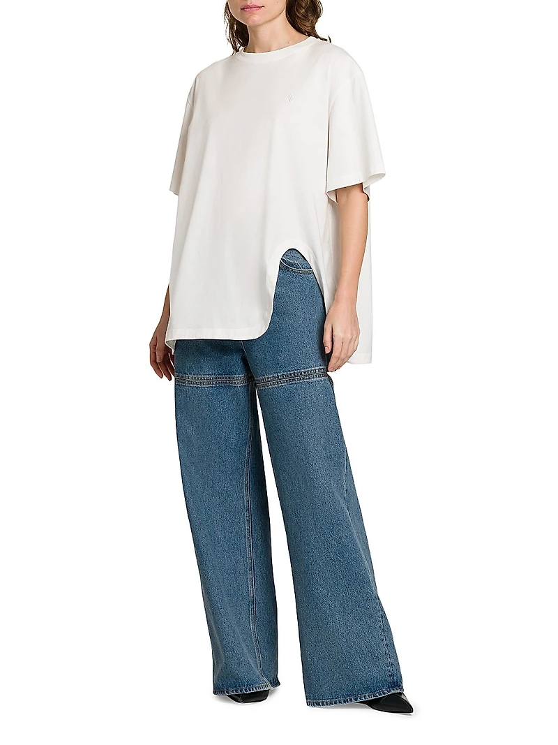 Slashed Baggy Mid-Rise Jeans