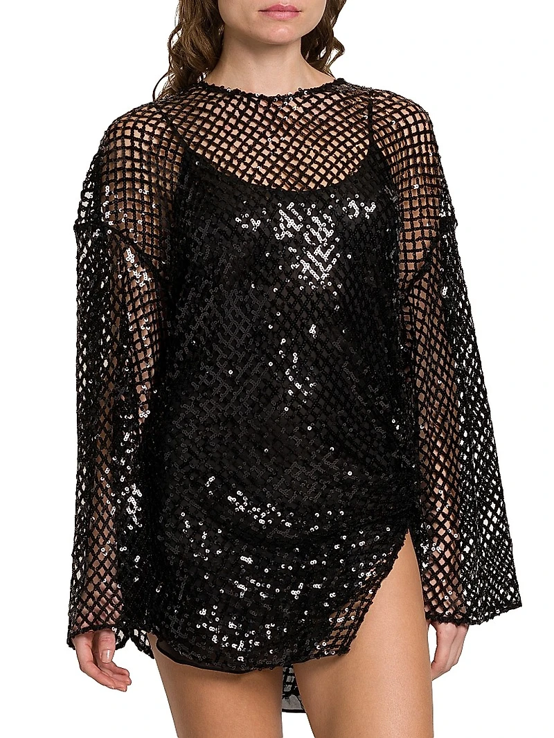 Sequined Mesh Minidress