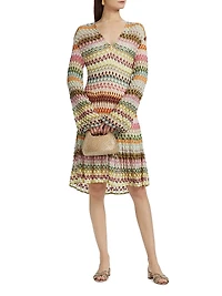 Raschel Lace Chevron Long-Sleeve Dress