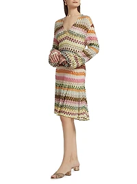 Raschel Lace Chevron Long-Sleeve Dress