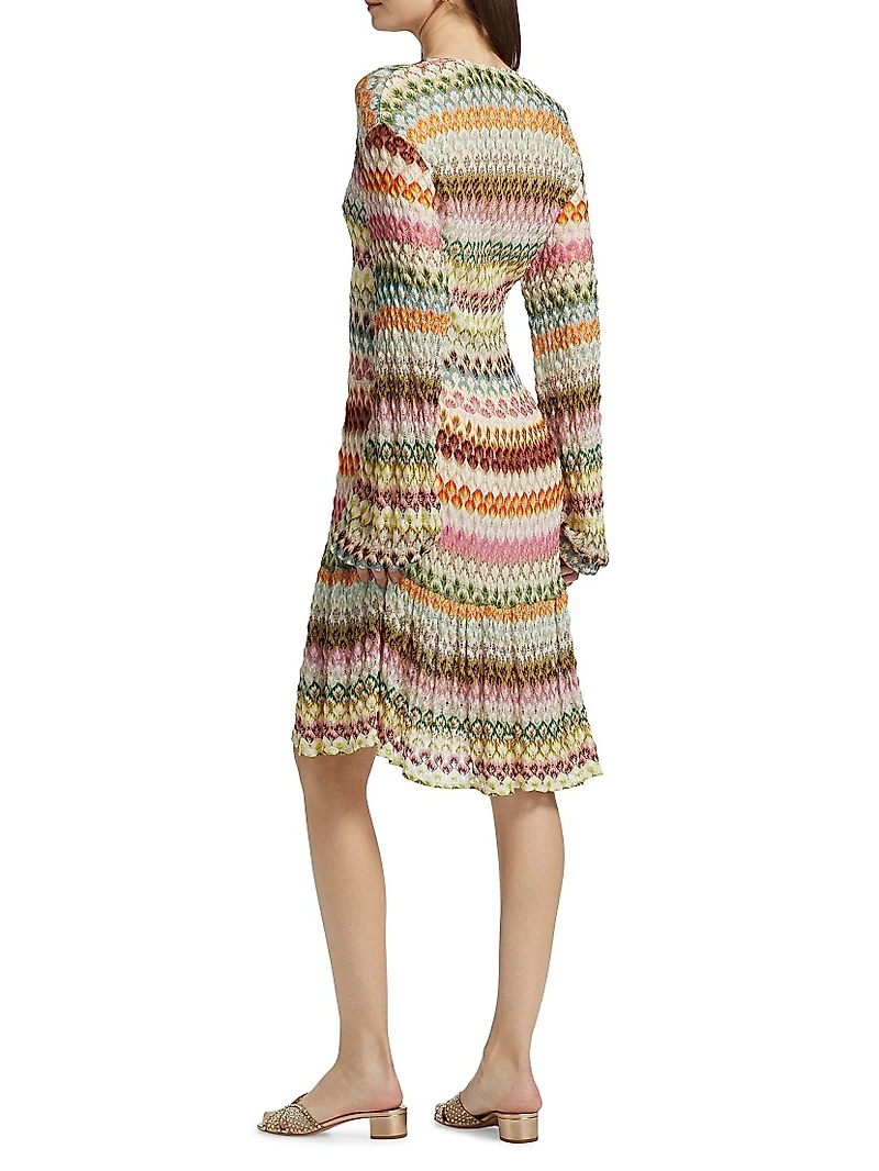 Raschel Lace Chevron Long-Sleeve Dress