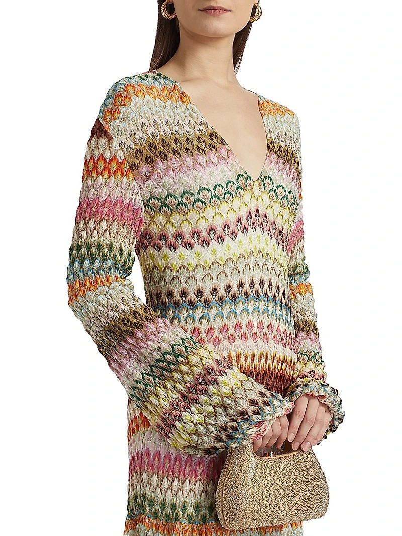 Raschel Lace Chevron Long-Sleeve Dress