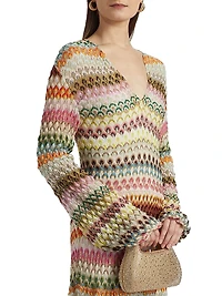 Raschel Lace Chevron Long-Sleeve Dress