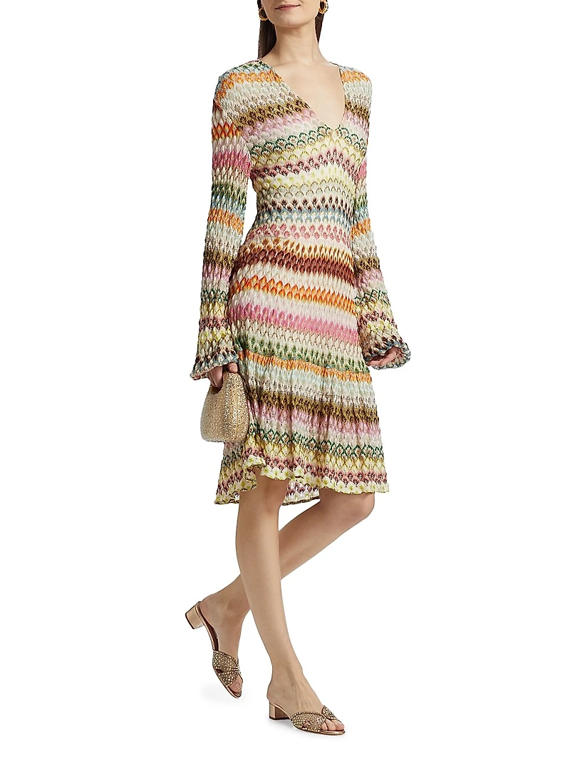 Raschel Lace Chevron Long-Sleeve Dress