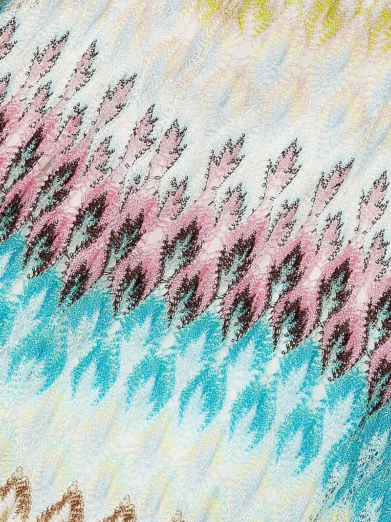 Raschel Lace Chevron Flutter-Sleeve Maxi Dress