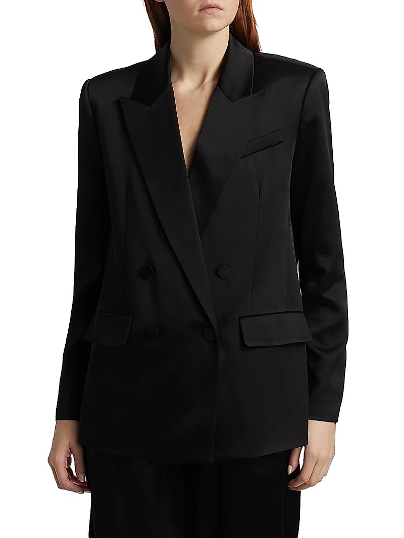 Norah Satin Double-Breasted Blazer