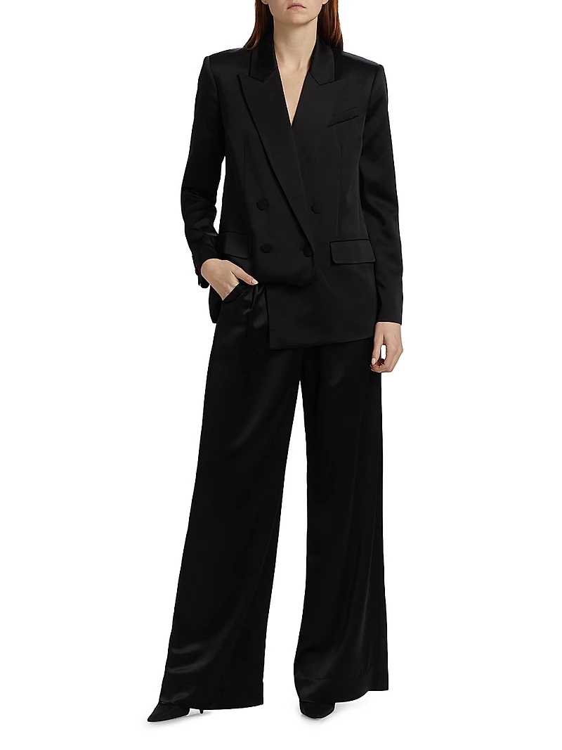 Norah Satin Double-Breasted Blazer