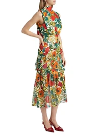 Fleur Floral Silk Sleeveless Midi Dress
