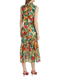 Fleur Floral Silk Sleeveless Midi Dress