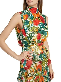 Fleur Floral Silk Sleeveless Midi Dress
