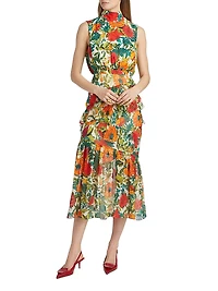 Fleur Floral Silk Sleeveless Midi Dress