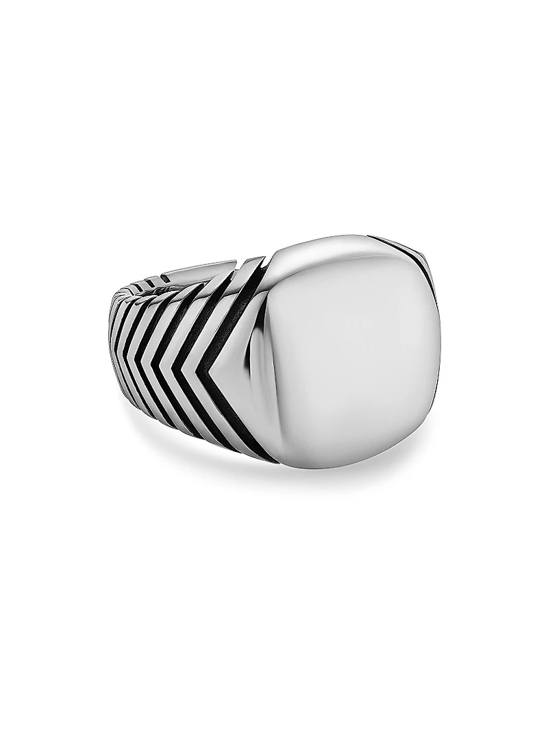 Chevron Signet Ring Sterling Silver, 18MM