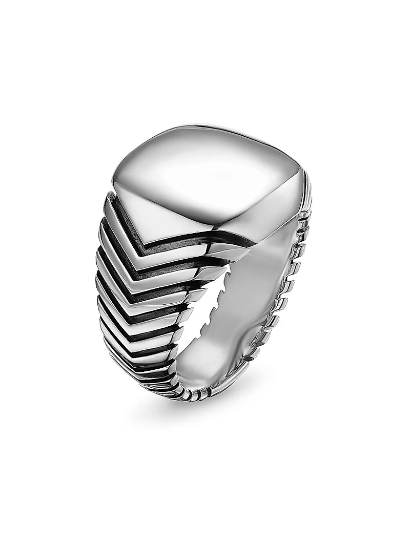 Chevron Signet Ring Sterling Silver, 18MM