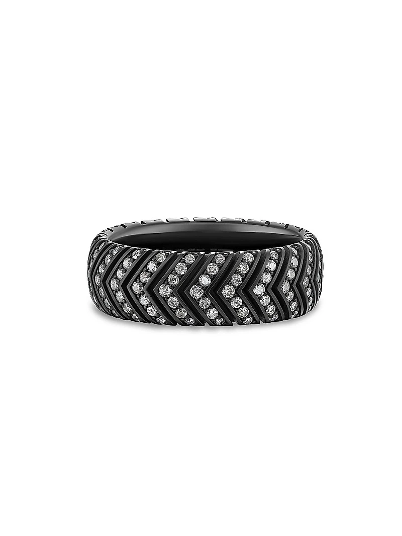 Chevron Band Ring Black Titanium