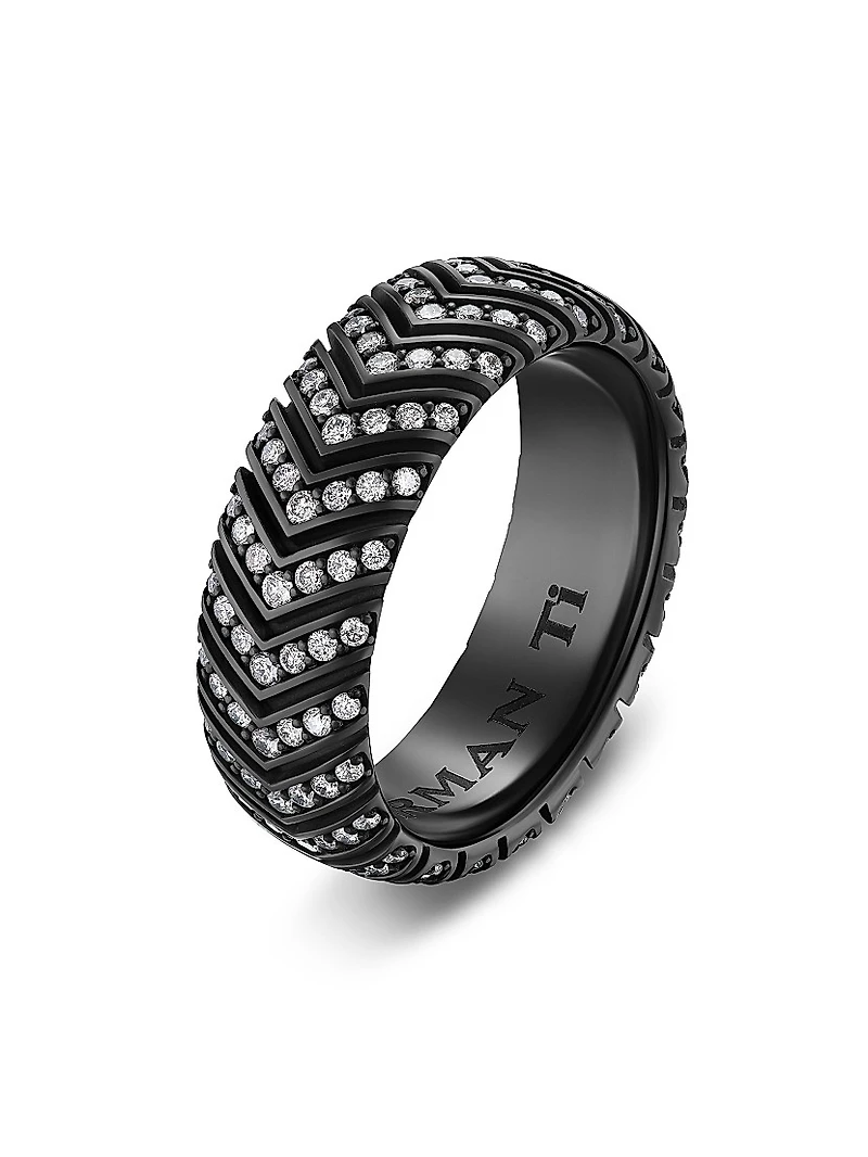 Chevron Band Ring Black Titanium