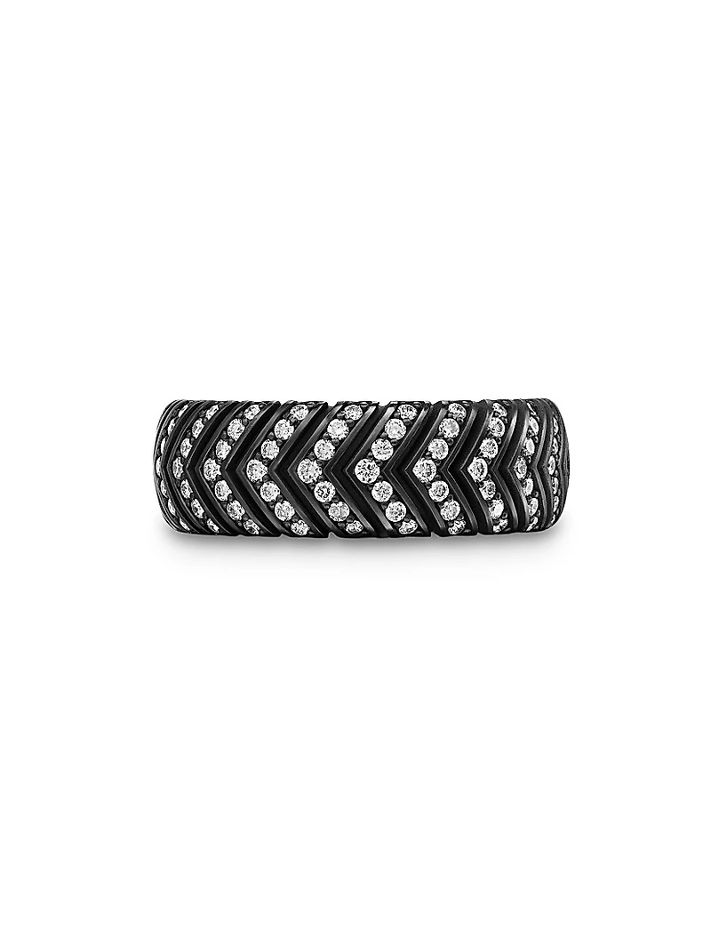 Chevron Band Ring Black Titanium