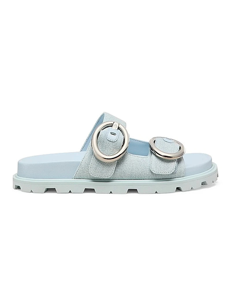 Benni Buckle-Detailed Denim Slide Sandals